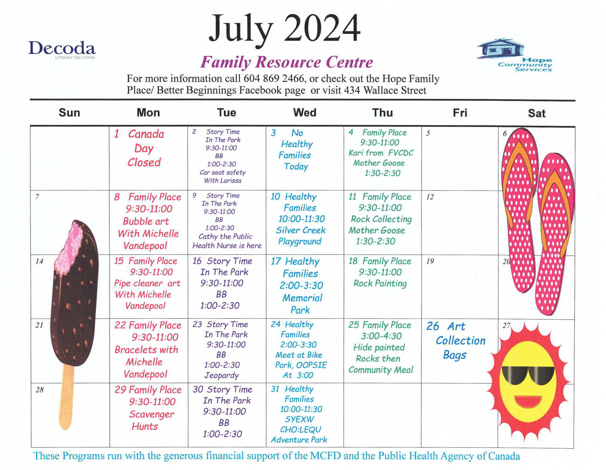 HCS July Family Resource Centre Calendar