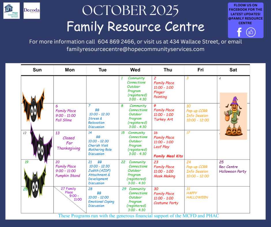 Hope Community Services Family Resource Centre Calendar September 2025
