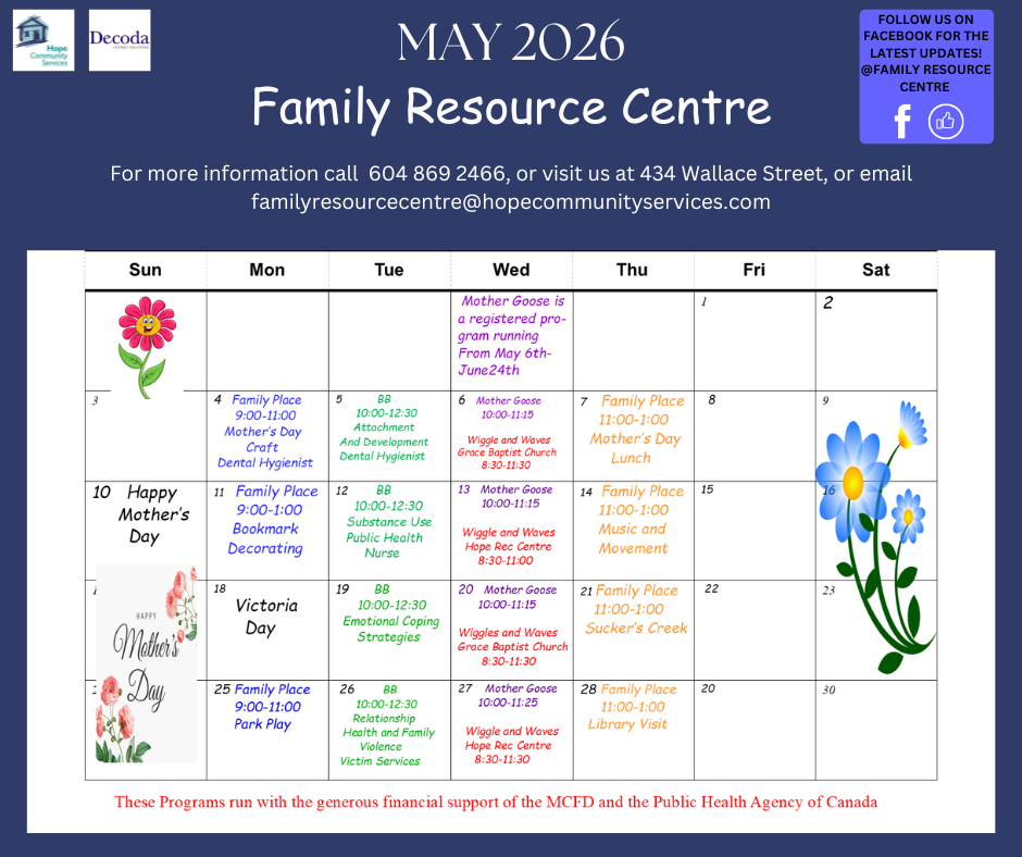 Hope Community Services Family Resource Centre Colour Calendar November 2025