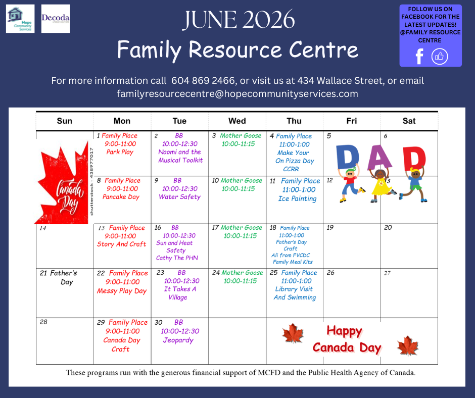 Hope Community Services Family Resource Centre Colour Calendar November 2025