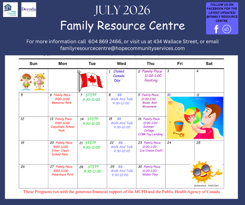 Hope Community Services Family Resource Centre Colour Calendar November 2025