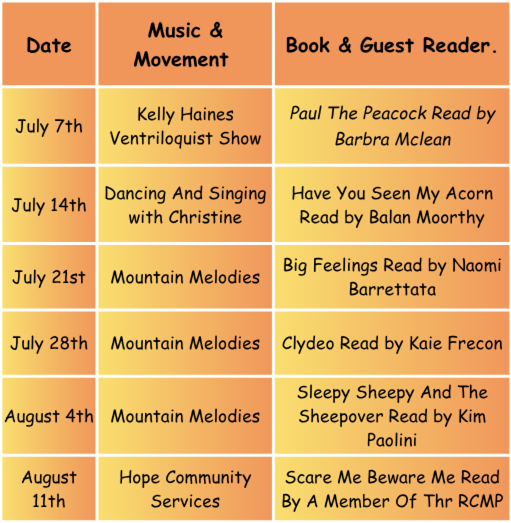 Story Time in The Park 2026 Schedule