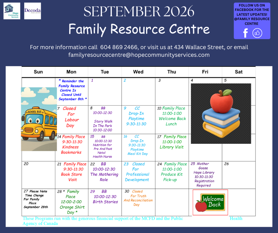 Hope Community Services Family Resource Centre Colour Calendar November 2025