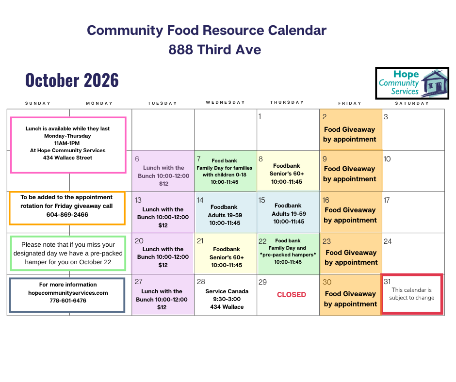 Oct 2026 Food Resource Calendar (Facebook Post) September 2026 Food Resource Calendar